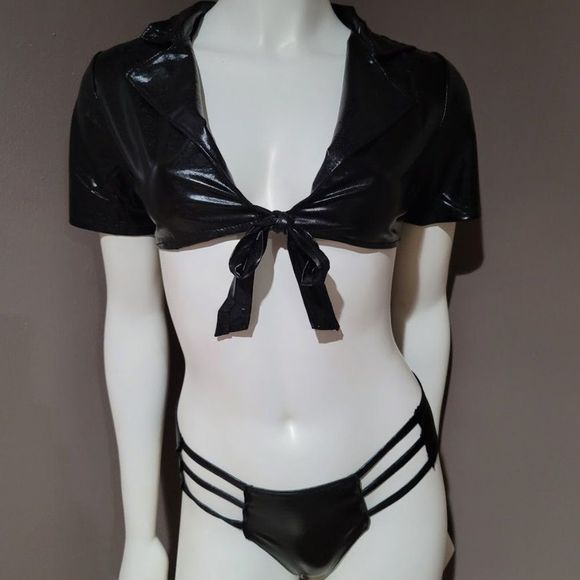 Daring Nights Vegan Leather Lingerie Set - Picture 2 of 8